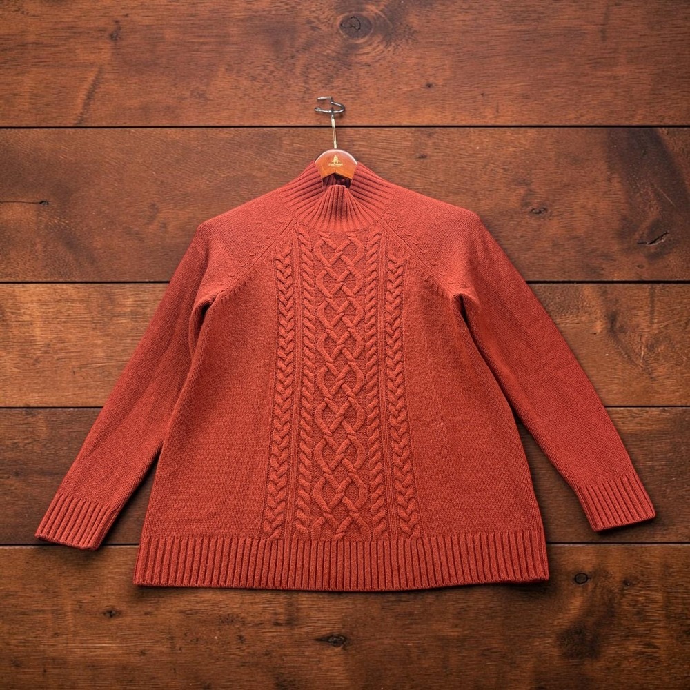 Garnet Hill 100% Cashmere Cable Knit Mock Neck Sweater Womens S Rust Orange